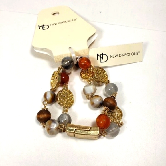 New Directions Layered Gold-Tone Bracelet – Colorful Beads, Disc Accents Jewelry - Picture 4 of 8